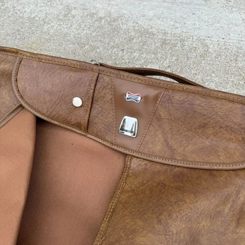 Vintage Pair 2 American Tourister Escort Garment Bags Brown Faux Leather PROP LN